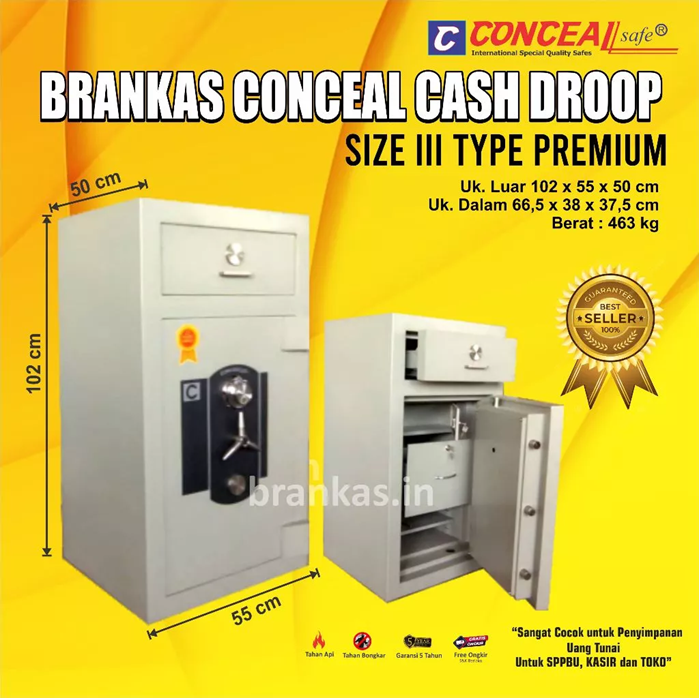 Brankas Conceal Cash Droop Size III Type Premium